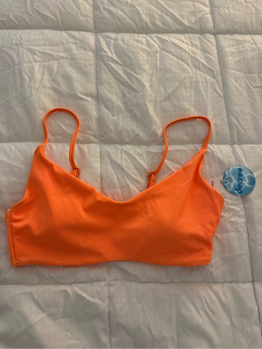 Decree Neon Orange Ribbed Swimsuit Bralette Size Small